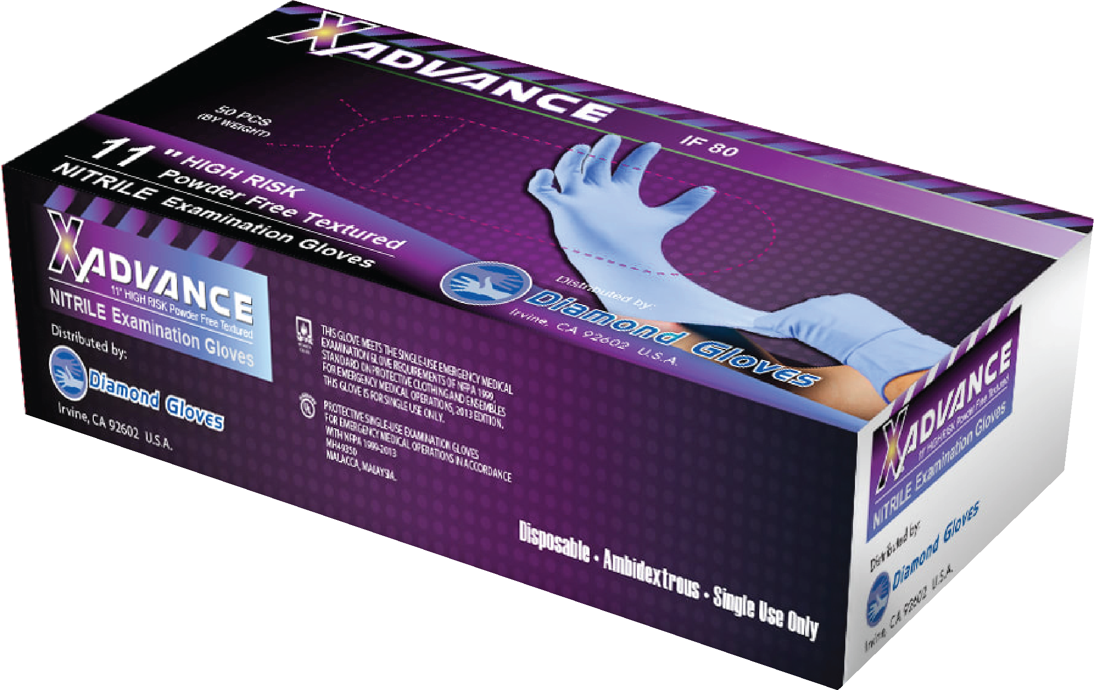 IF 80 | X-Advance Exam Powder Free Examination Grade Nitrile 11” Longer Cuff Gloves-image